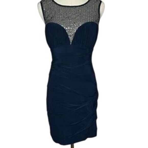 Stunning Black Mesh Sheer Prom Cocktail Dress Womens S Sequin Formal 90s Y2K - Picture 1 of 16